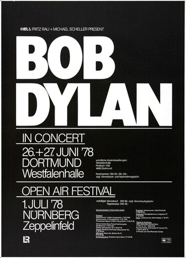 Bob Dylan and His Band - Hard Rain, Dortmund & Nrnberg 1978 - Konzertplakat